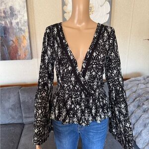 Others Follow Black and White Wrap Blouse